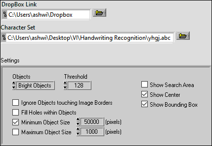 The LabVIEW front panel of the application